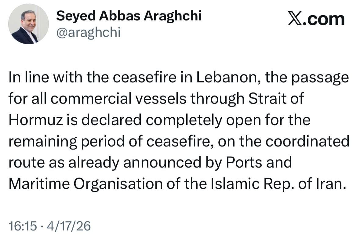عراقچی آزادی تنگه هرمز